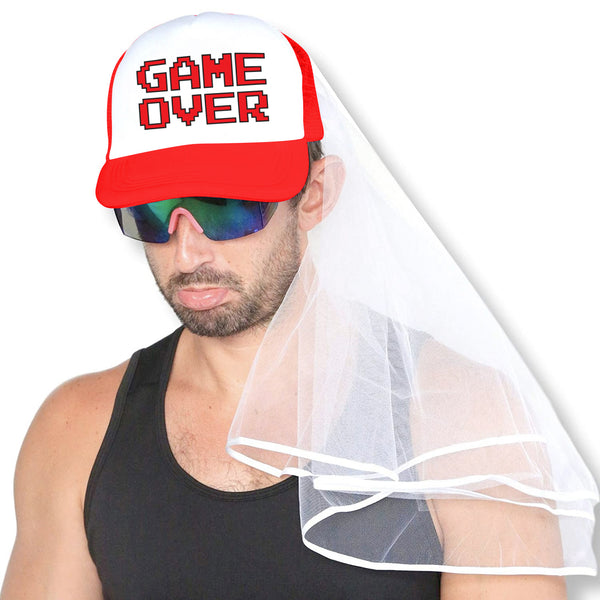 Bachelor Party Groom Hat and Veil - Game Over