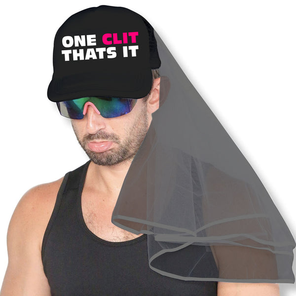 Bachelor Party Groom Hat and Veil - One Clit That's It