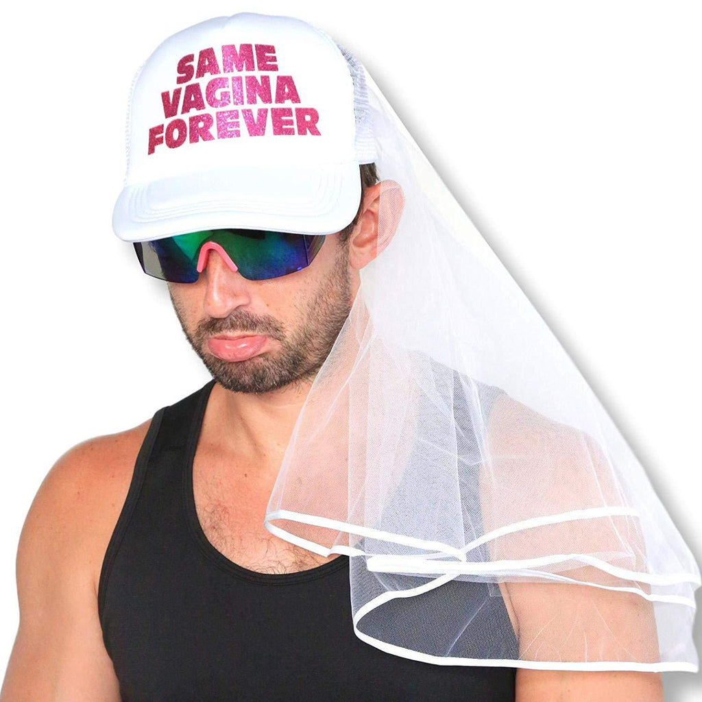 Bachelor Party Groom Hat and Veil - Same Vagina Forever - Same Vagina Forever