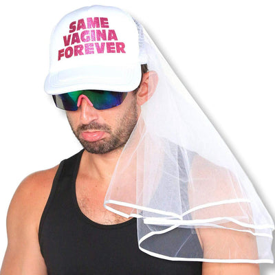Bachelor Party Groom Hat and Veil - Same Vagina Forever